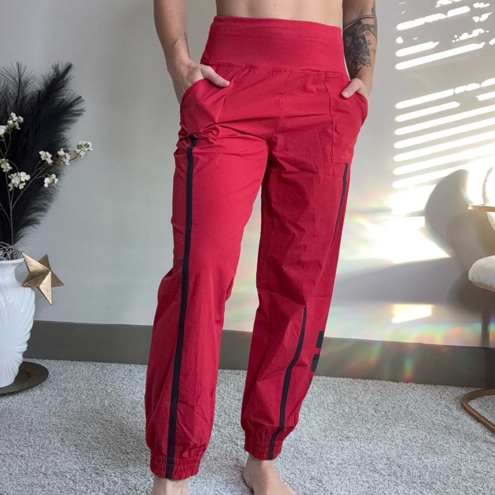 Red MTV jogger track pants retro